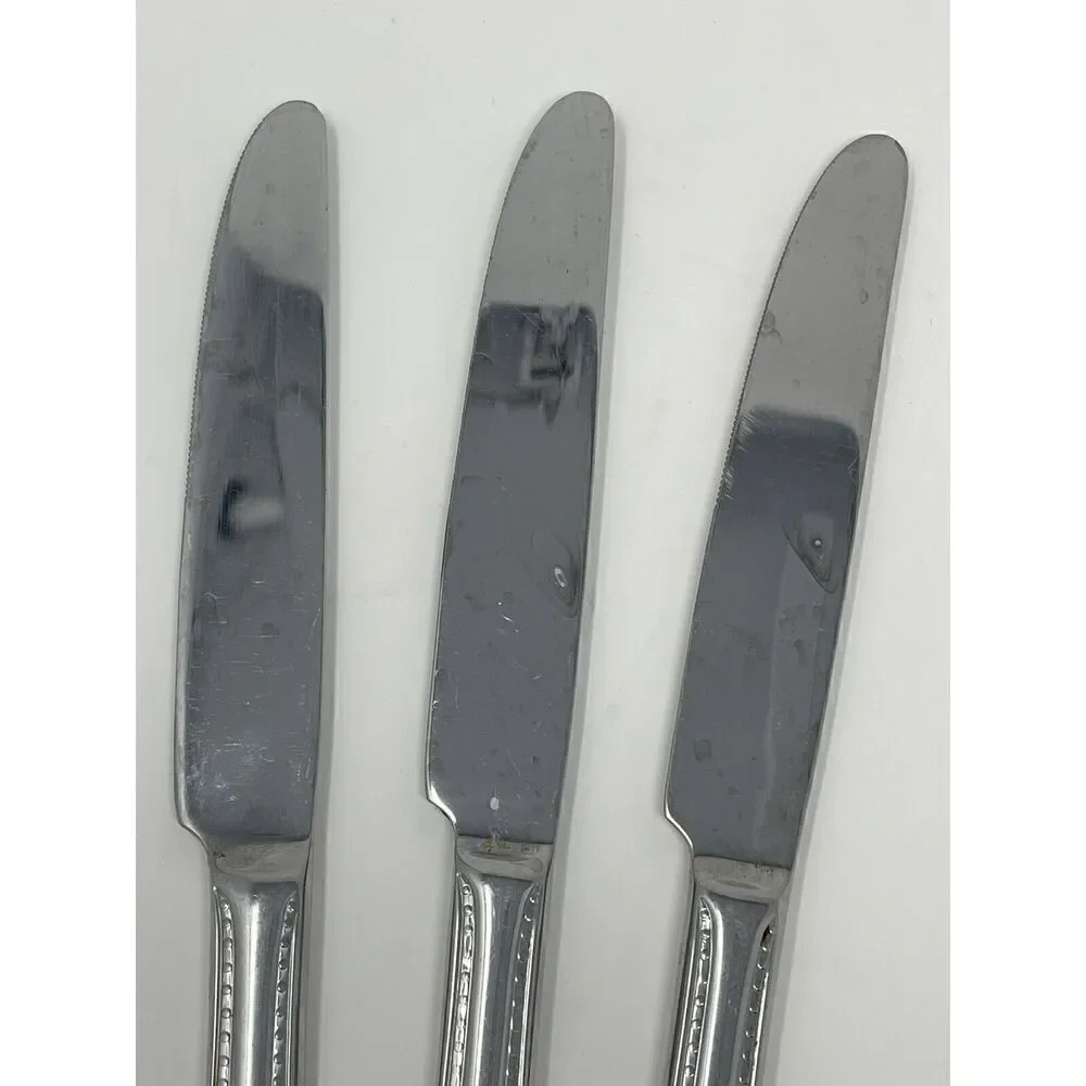 Argent Orfevres Stainless Pearl Dinner Solid Knives 9 1/2” Set Of 3